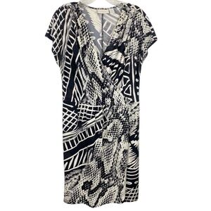 Chico’s Black White Geometric Faux Wrap Dress L 🔥